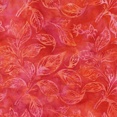 Lumin Fabrics Island Batik Berry Crush Jerry Khiev Leaves and Buds Multi Orange Pink