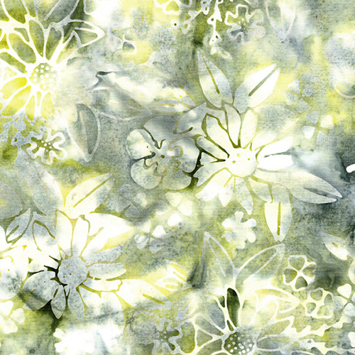 Lumin Fabrics Island Batik Frosted Foliage Tiffany Hayes Floral Spray Multi Green Yellow Glacier