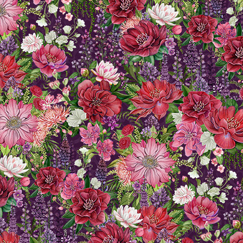 Lumin Fabrics White Owl Wild Garden Nicole Tamarin Packed Floral Purple