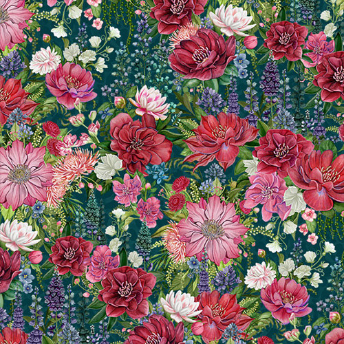 Lumin Fabrics White Owl Wild Garden Nicole Tamarin Packed Floral Teal