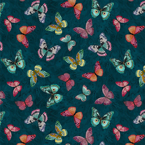 Lumin Fabrics White Owl Wild Garden Nicole Tamarin Butterflies Teal