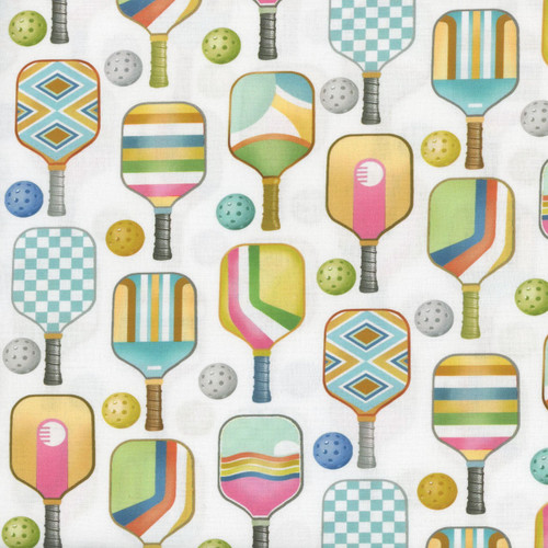 Timeless Treasures Fabrics Sports Novelty White Pickleball