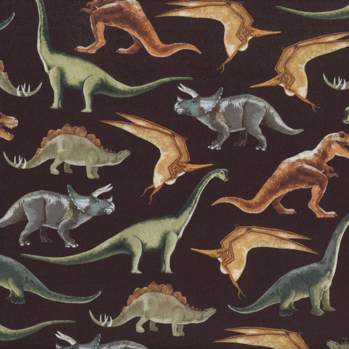 Timeless Treasures Fabrics Donosaurs Novelty Black Dinosaurs Species