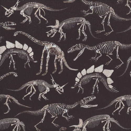 Timeless Treasures Fabrics Donosaurs Novelty Black Dinosaur Skeletons