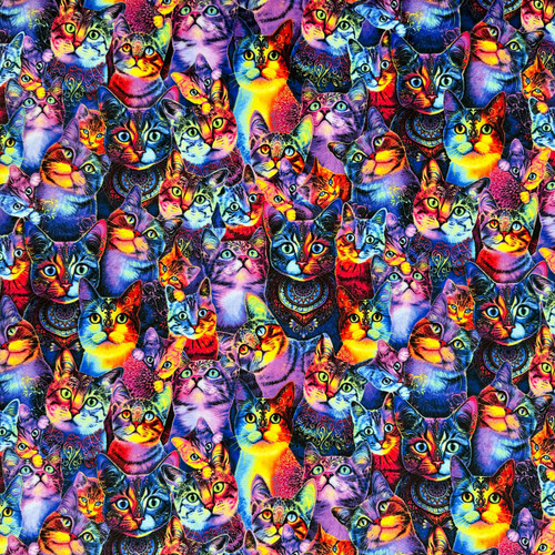 Timeless Treasures Fabrics Softie Minky Fleece Packed Rainbow Cats Red Blue Green Yellow