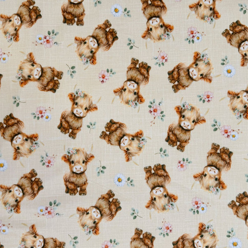 Timeless Treasures Fabrics Softie Minky Fleece Cream Highland Cows and Flowers