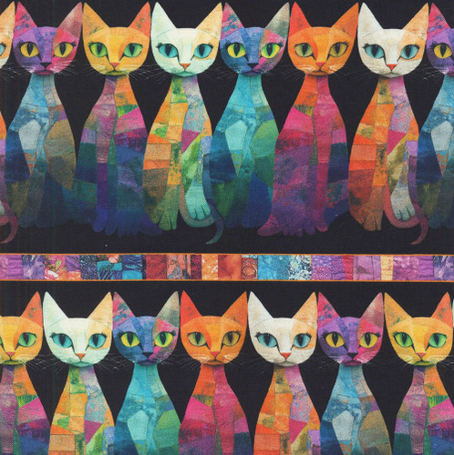 Timeless Treasures Fabrics Sophisticat Cats Quilt Cats Repeating Stripes Black