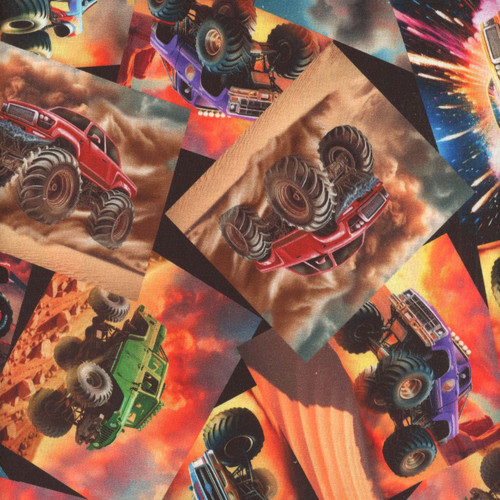 Timeless Treasures Fabrics Michael Novelty Red Orange Black Monster Trucks