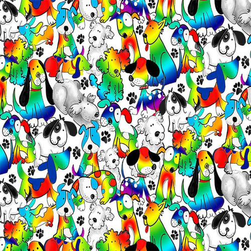 Timeless Treasures Fabrics Pet Novelty Rainbow Red Orange Blue Green Yellow Dogs