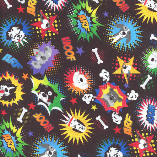Timeless Treasures Fabrics Pet Novelty Black Dog Comic Book Words
