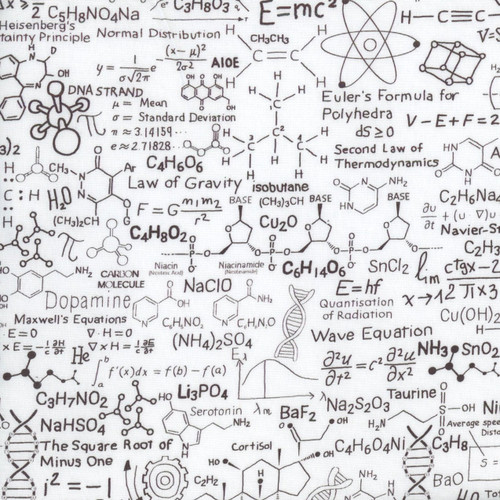 Timeless Treasures Fabrics Space Novelty White Black Scientific Formulas Chemistry