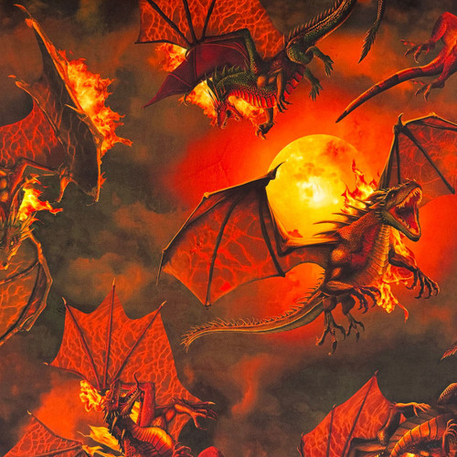 Timeless Treasures Fabrics Flame Orange Red Dragon Battle Softie Minky Fleece