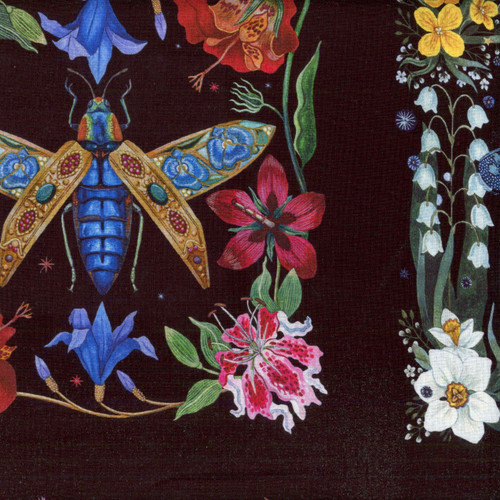 Free Spirit Fabrics Nocturnal Creatures Maria Matos Moth Beetle Scarab Floral Frame Tile