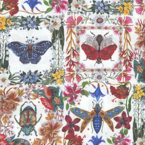 Free Spirit Fabrics Nocturnal Creatures Maria Matos Moths Beetles Floral Squares