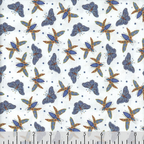 Free Spirit Fabrics Nocturnal Creatures Maria Matos Blue White Moths Mayflies