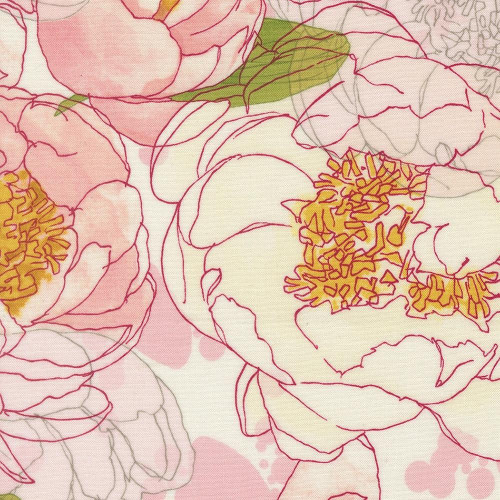 Moda Fabrics Darling Peony Robin Pickens Watercolor Peonies Multi Cream