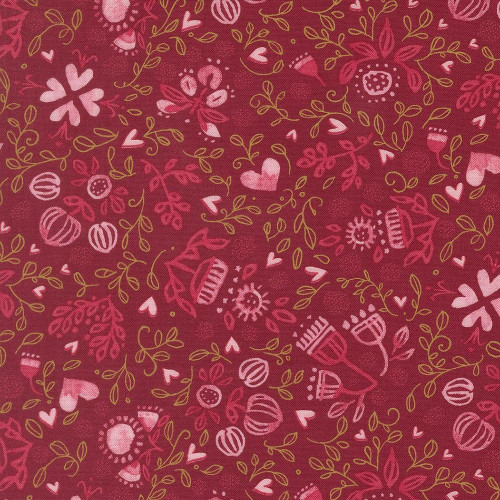 Moda Fabrics Darling Peony Robin Pickens Watercolor Scattered Lovelies  Red Cranberry