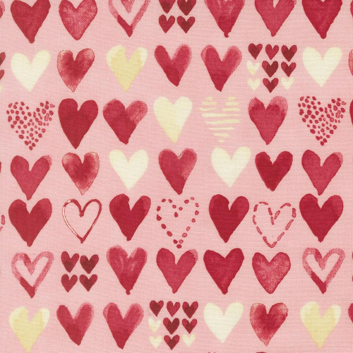 Moda Fabrics Darling Peony Robin Pickens Watercolor Hearts Love Pink Cotton Candy