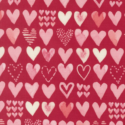 Moda Fabrics Darling Peony Robin Pickens Watercolor Hearts Love Red Lipstick