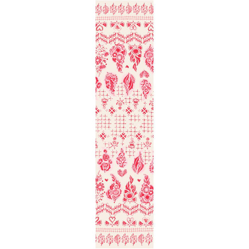 Moda Fabrics Darling Peony Robin Pickens Watercolor Ombre Paisley Double Border Multi Cream, fabric with watercolor-inspired red paisley and floral patterns on a cream background.