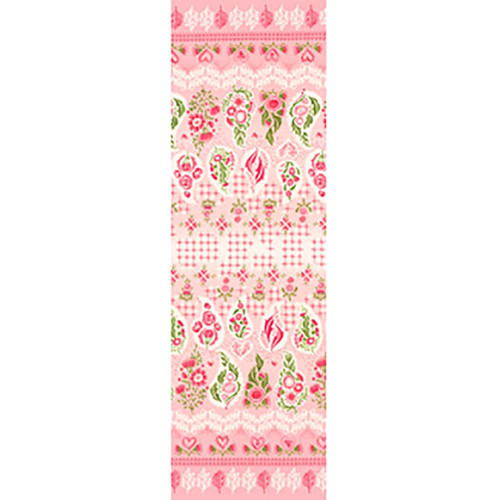 Moda Fabrics Darling Peony Robin Pickens Watercolor Ombre Paisley Double Border Pink Cotton Candy fabric, vibrant pink, green, and white watercolor paisley and floral pattern with watercolor ombre effect.
