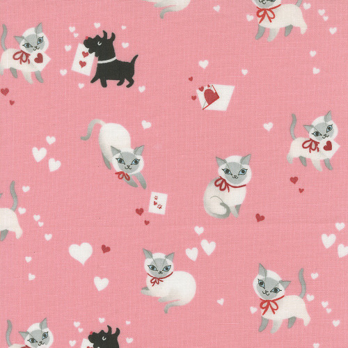 Moda Fabrics Funny Valentine Lizzy House Cats Dogs Hearts Pink Ballerina
