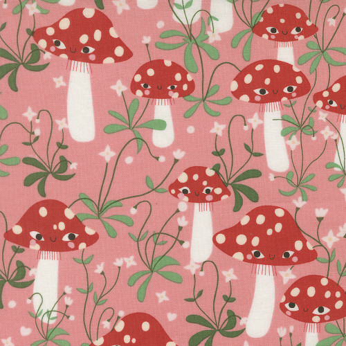 Moda Fabrics Funny Valentine Lizzy House Mushrooms Pink Ballerina