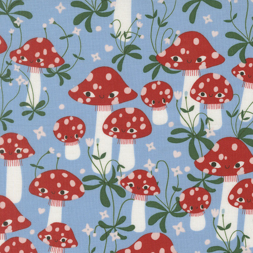 Moda Fabrics Funny Valentine Lizzy House Mushrooms Light Blue Sky