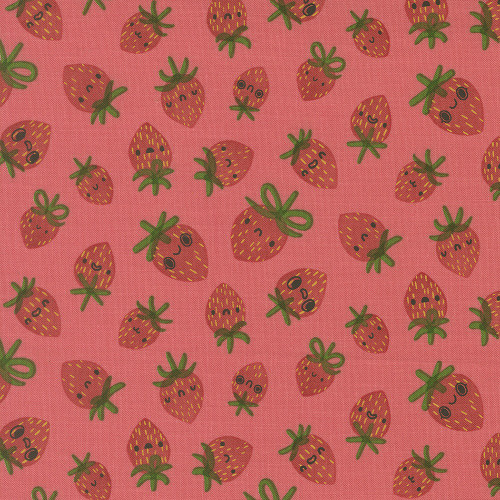 Moda Fabrics Funny Valentine Lizzy House Strawberries Pink Coral