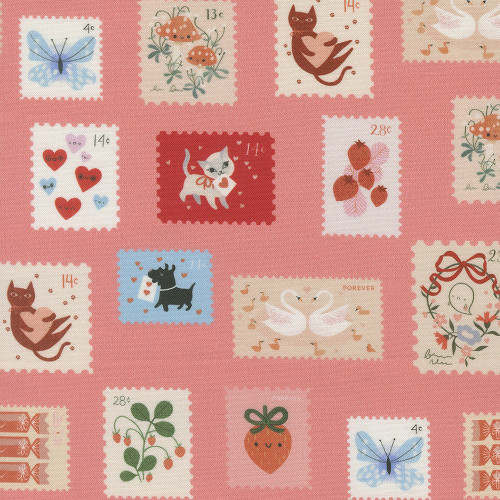 Moda Fabrics Funny Valentine Lizzy House Stamps Pink Coral