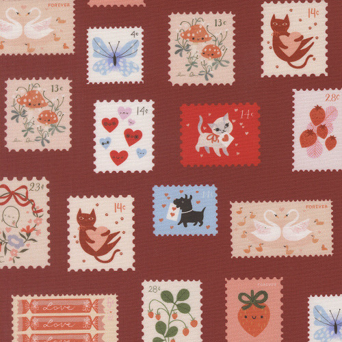 Moda Fabrics Funny Valentine Lizzy House Stamps Burgundy Rose