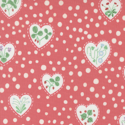 Moda Fabrics Funny Valentine Lizzy House Flowers Hearts Dots Pink Coral