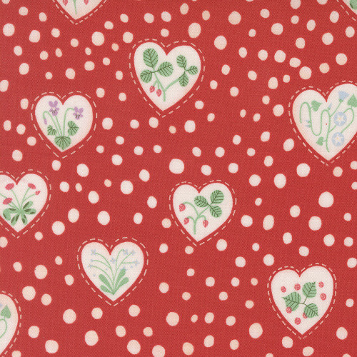 Moda Fabrics Funny Valentine Lizzy House Flowers Hearts Dots Red Love