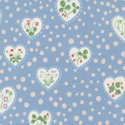 Moda Fabrics Funny Valentine Lizzy House Flowers Hearts Dots Light Blue Sky