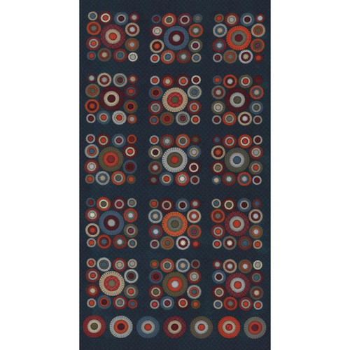 Moda Fabrics Prairie Gatherings Flannel Primitive Gatherings Indigo Blue Pennie Blocks Panel Flannel