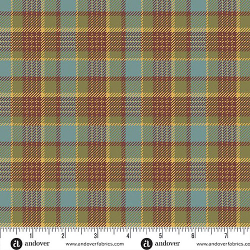 Andover Fabrics Farmers Daughter by Laundry Basket Quilts Rustic Scarlet, fabric with a classic plaid pattern in shades of red, green, blue, and yellow.