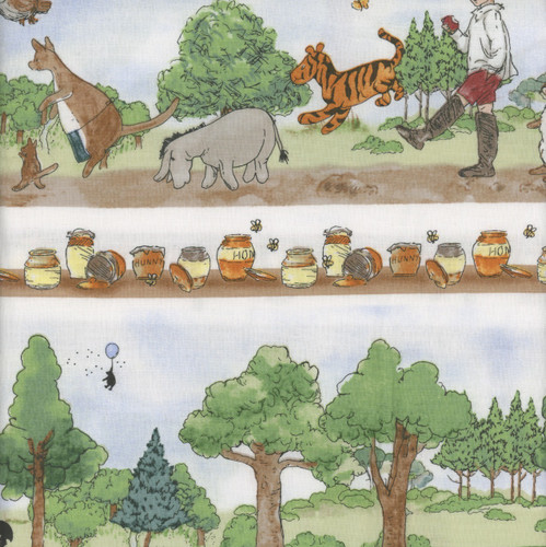 Studio E Fabrics Classic Winnie the Pooh Christopher Robin Pooh Eeyore Tigger Kanga Roo Owl  Stripe