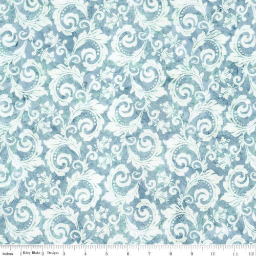 Riley Blake Fabrics Expressions Batiks Decorator Style Steel Sapphire Blue Acanthus Scroll