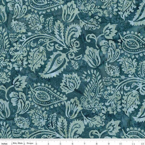 Riley Blake Fabrics Expressions Batiks Decorator Style Tempo Teal Blue Floral Paisley Bough