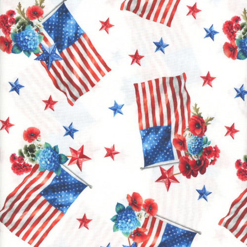 Benartex Fabrics Red, White & Sweet Nicole DeCamp American Flags White