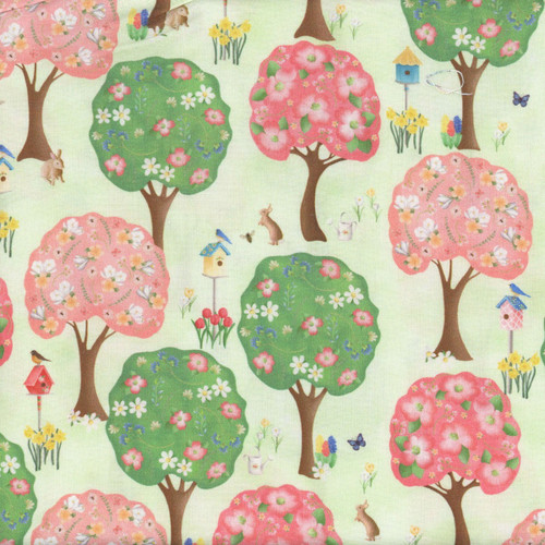 Benartex Fabrics Enchanted Spring Andi Metz Blooming Trees Green