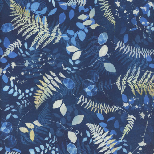 Clothworks Fabrics Naturescape Liz St Andre Ferns Navy Blue