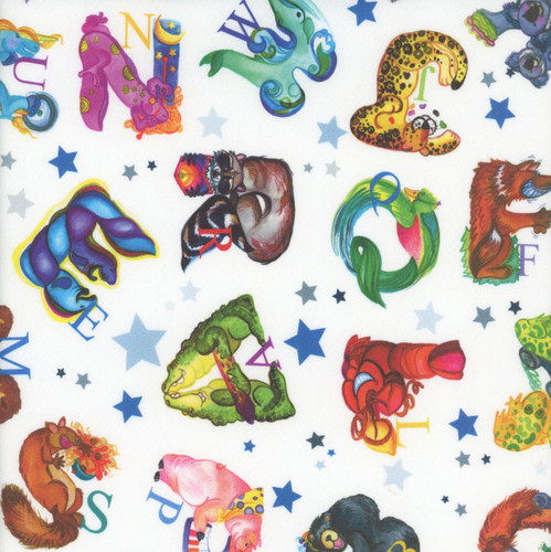 Clothworks Fabrics Amazing Alphabet Cindy Shake Design Alphabet Cindy Shake Design Toss White