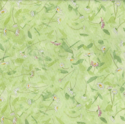 Clothworks Fabrics Mouseplay Anita Jeram Daisy Field  Green