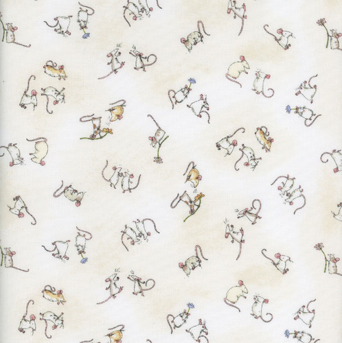 Clothworks Fabrics Mouseplay Anita Jeram Baby Mice White