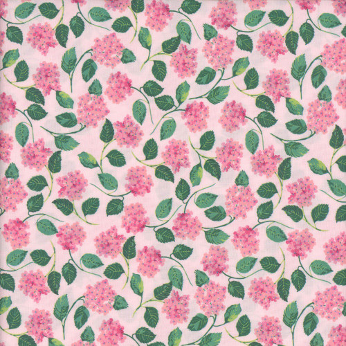 Clothworks Fabrics Ethereal Garden Joanna Plucknett Hydrangeas Pink Green