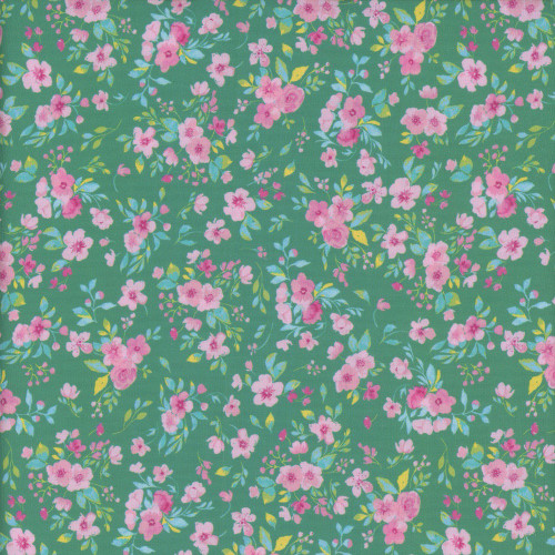Clothworks Fabrics Ethereal Garden Joanna Plucknett Bouquets Green Pink