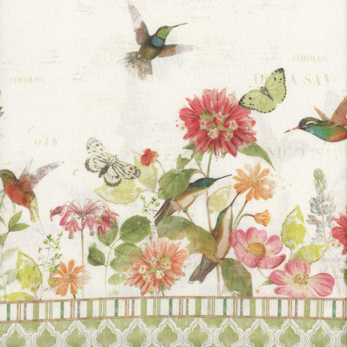 Clothworks Fabrics Hummingbird Days Katie Pertiet Double Border Cream Green