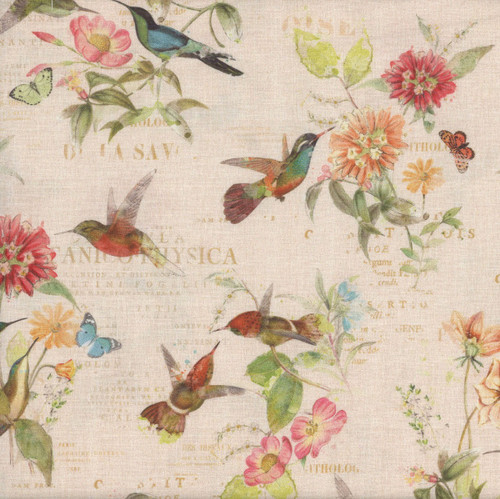 Clothworks Fabrics Hummingbird Days Katie Pertiet Bird Toile Flowers Cream Green