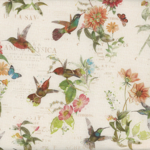 Clothworks Fabrics Hummingbird Days Katie Pertiet Bird Toile Flowers Tan Green